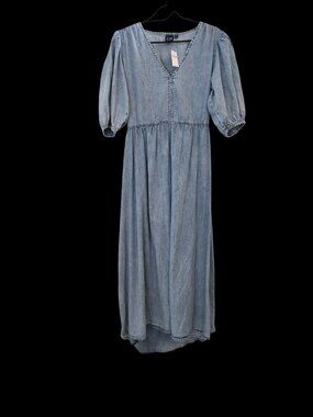 GAP Chambray Cutout Midi Dress Womens Puff Sleeve Open Back Denim Dress